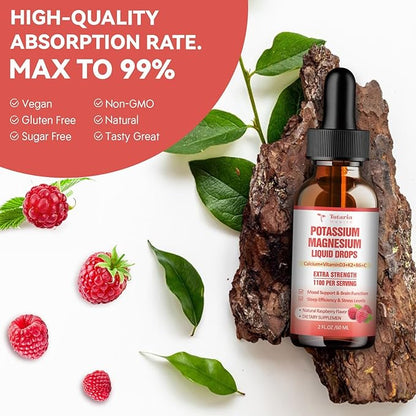 (2 Packs) Potassium Magnesium Supplement Liquid Drops - 200mg Potassium & 600mg Triple Complex Magnesium Glycinate Liquid Citrate Oil High Absorption Potasio Support Bone, Muscle, Leg Cramps