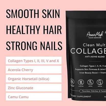 AnnieMak Collagen Peptides Powder with Bone Broth, Protein & More for Skin Care, Healthy Hair & Nails, Grass Fed, Clean Multi Collagens Supplement for Women's Wellness, Gluten Free, Unflavored