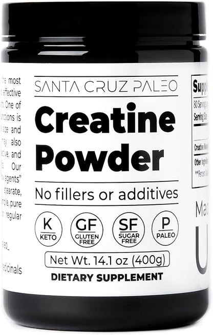 Santa Cruz Paleo Creatine Powder, Supports Muscle Growth & Energy, Gluten Free, Keto, Sugar Free, Paleo, No Fillers or Additives, Creatine Monohydrate Powder, 14.1oz, 80 Servings