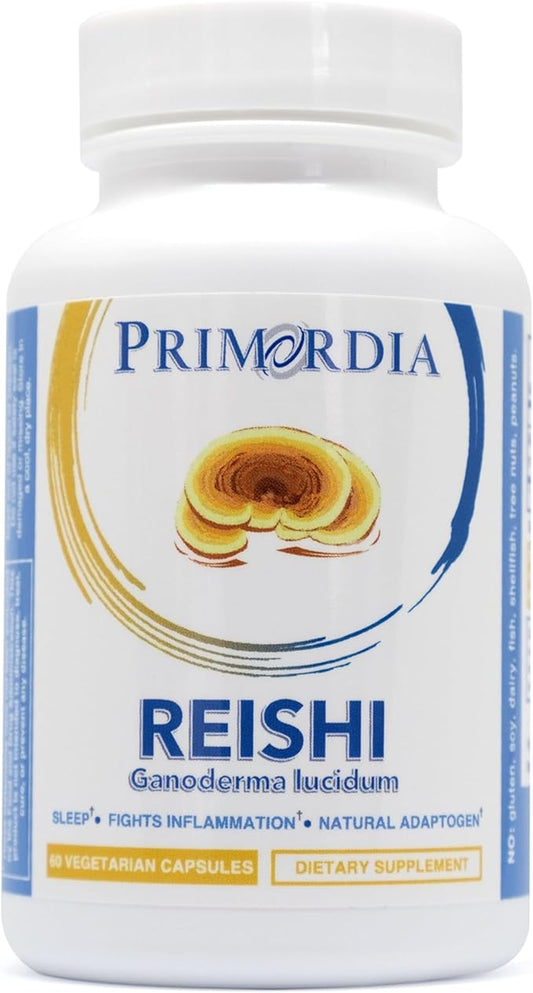 Primordia Pure Reishi Mushroom Supplement, 60 Capsules, Liquid State Fermentation, Reishi Ganoderma Lucidum Mushrooms, Gut Health & Immune Support, Promotes Restful Sleep