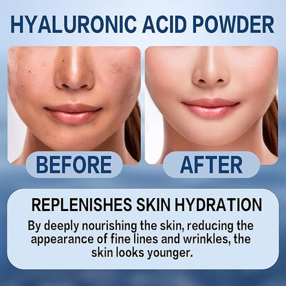 Hyaluronic Acid Powder for Skin Care - Low Molecular Weight, Vegan Cosmetic Grade, Water-Soluble Moisturizing Ingredient for DIY Facial Serum & Anti-Aging Skincare
