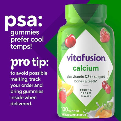 vitafusion Chewable Calcium Gummy Vitamins for Bone and Teeth Support, Fruit and Cream Flavored, America’s Number 1 Gummy Vitamin Brand, 50 Day Supply, 100 Count