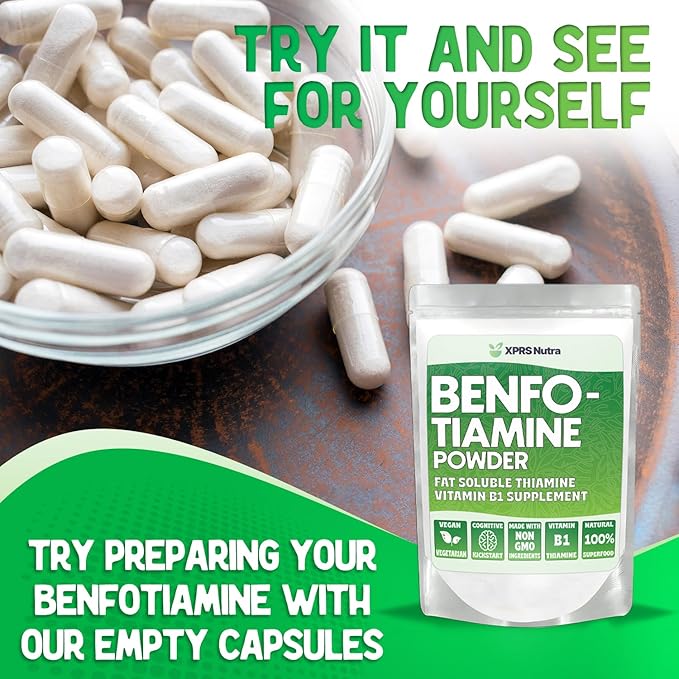 XPRS Nutra Benfotiamine Powder (Thiamine) - Fat Soluble Happy Heart Thiamine Supplement - Advanced Vitamin B1 Benfotiamine for a Cognitive Boost - Vegan Friendly Benfotamine Powder (4 Ounce)