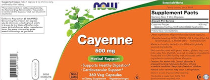 Now Cayenne (Capsicum annuum) 500 mg, 360 Veg Capsules