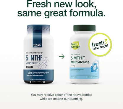 Fresh Nutrition L Methylfolate 7.5mg – DNA Verified for Maximum Potency – Superior Bioavailability – 5-MTHF Methyl Folate - 90 Capsules