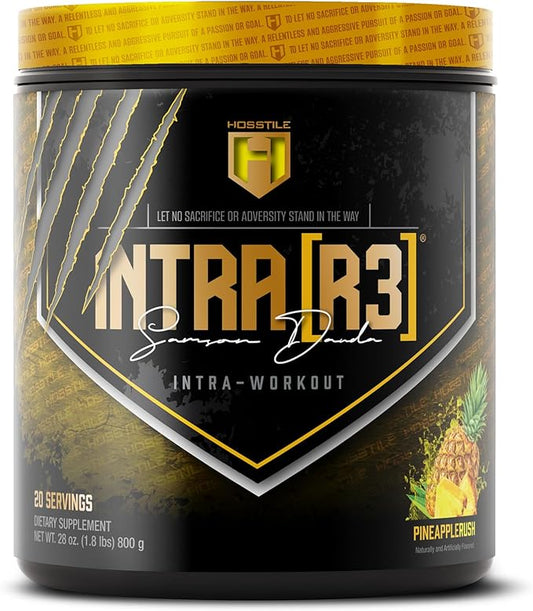 HOSSTILE Intra[R3] Intra Workout Powder, Intra Workout Carb, EAA & BCAA Drink, Enhance Energy & Endurance, Improve Muscle Recovery, Build Lean Muscle, Pineapple Rush, 20 Servings