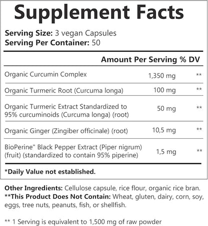 Turmeric Curcumin 1500 MG 150 Capsules | Dietary Supplement | Extra Strength Natural Formulation | Support Strength & Energy