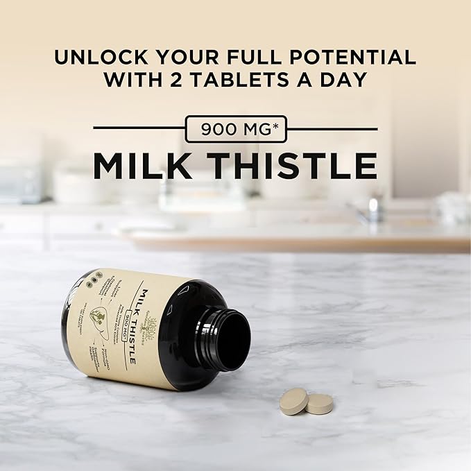 Premium Milk Thistle 900MG Liver & Kidney Support - Detox & Digestive Health Aid - Non-GMO Formula - Supporting Optimal Digestion - 120 Tablets