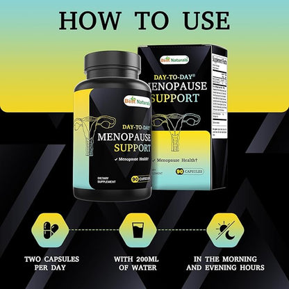 Best Naturals Day-to-Day Menopause Supplements for Women with Ashwagandha, Dong Quai, Chastberry, Kelp, Red Raspberry, Black Cohosh & BioPerine 90 Veg Capsules