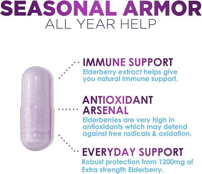 Elderberry Immune Support Extract Capsules - Daily Immune Support for Adults with Natural Sambucus Black Elderberry Antioxidant - No Sugar & Gluten Free Vitamin, Non-GMO Supplement - 120 Capsules