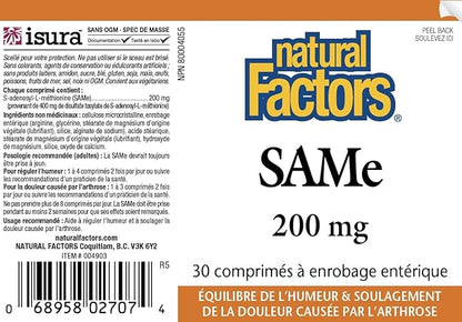 Natural Factors - Same 200mg, Joint & Mood Support, 30 Enteric Coated Tablets
