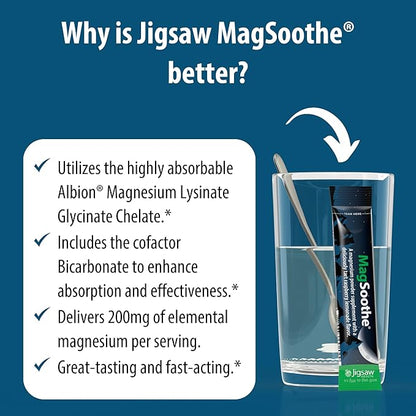 Jigsaw Health MagSoothe | Fast-Acting, Calming Magnesium Glycinate Powder Supplement | Raspberry Lemonade Flavor | 60 Servings (Packets)
