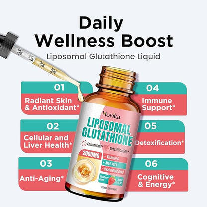 Liposomal Glutathione Supplement 2000mg, Liquid Glutathione Drops with Vitamin C, Master Antioxidants for Immune System, Aging Defense, Skin Health, Liver Detox-Superior Absorption, Strawberry 2 Fl Oz
