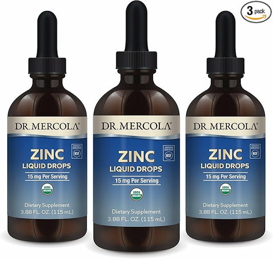 Dr. Mercola Zinc Liquid Drops - Supports Immune & Organ Health - 15 mg Organic Zinc Liquid Drops - USDA Organic - NSF Certified - Non-GMO, Gluten-Free & Soy-Free - 3.88 fl oz (3 Pack)
