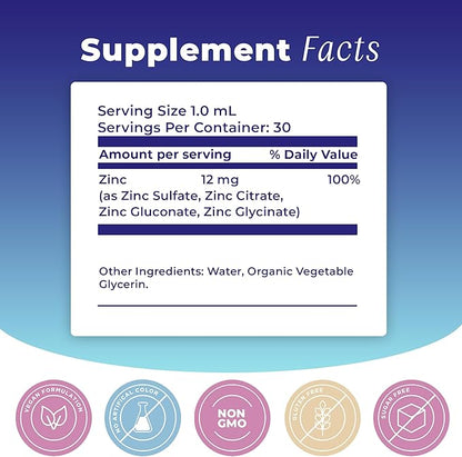 Liquid Zinc Supplement. Immune Support & Skin Care. Ionic & Chelated Zinc for Kids & Adults. 30 Day Supply, Vegan, Organic Glycerin Based, Unflavored