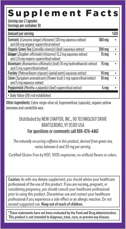 New Chapter Turmeric Supplement + Daily Detox Turmeric Force Detox Action with Green Tea + Ginger + NO Black Pepper Needed + NonGMO Ingredients Vegetarian Capsule, 60 Count