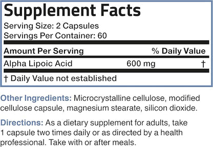 Bronson Alpha Lipoic Acid 600 MG Free Radical Scavenger Supports Antioxidant Health - Non-GMO, 120 Vegetarian Capsules (60 Servings)
