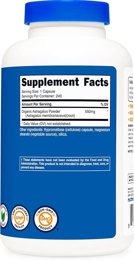 Nutricost Astragalus Capsules 550mg, 240 Vegetarian Capsules - Non-GMO and Gluten Free