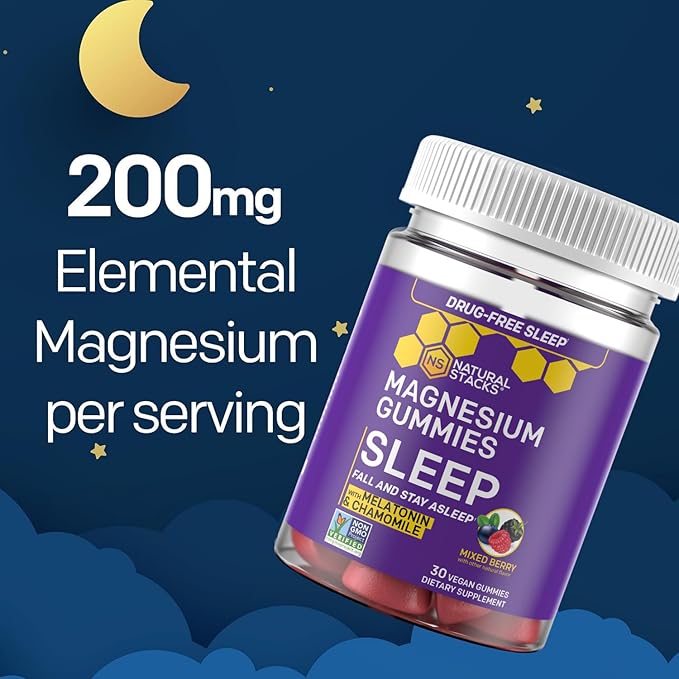 Natural Stacks Magnesium Gummies Bundle - Sleep Magnesium Gummies + Zen Magnesium Stress Gummies w/L-Theanine - 60 Magnesium Gummies