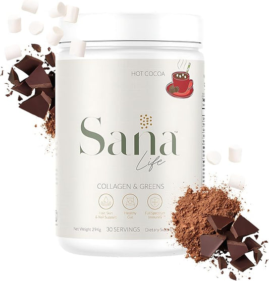 Collagen & Greens Powder, Multi-Collagen Supplement with Hyaluronic Acid for Skin, Hair, Nail & Gut Health - 30 Servings (Hot Cocoa)