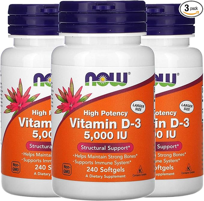 Now Vitamin D-3 5000 IU, 240 Softgels, Pack of 3