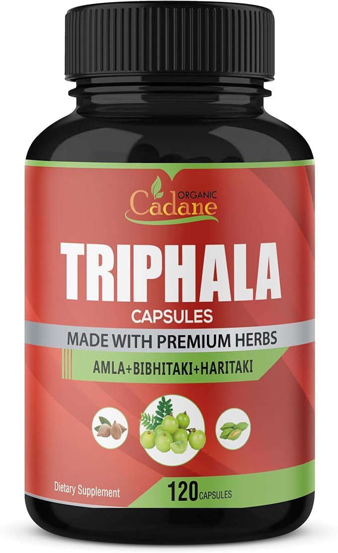 Organic Cadane Triphala (3 Fruit Powders) Supplement, 120 Veggie Capsules | Improves Digestion Function, Supports Immune System