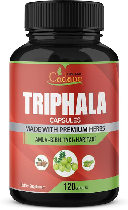 Organic Cadane Triphala (3 Fruit Powders) Supplement, 120 Veggie Capsules | Improves Digestion Function, Supports Immune System