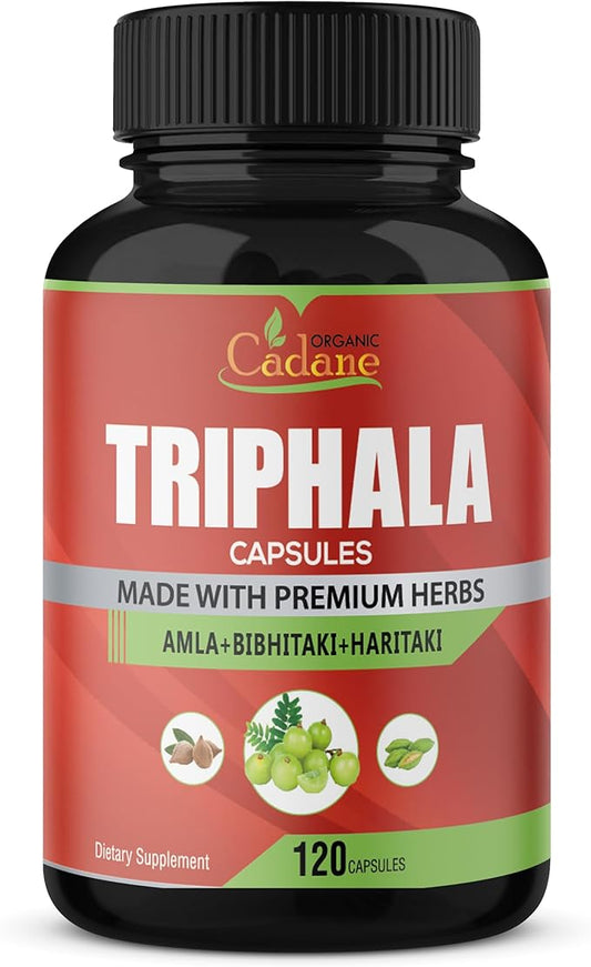 Organic Cadane Triphala (3 Fruit Powders) Supplement, 120 Veggie Capsules | Improves Digestion Function, Supports Immune System
