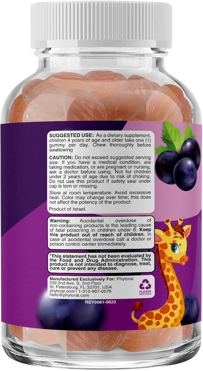 Kids Iron Gummies with Vitamin C - Blood Builder Iron Supplements for Kids with Gentle for Stronger Immunity & Energy Support - Vitamin B6, B12, A, Niacin & Folate Gummies - Vegan & GMO - 60 Count