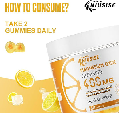 Magnesium Oxide Gummies for Men & Women, Easily Absorbed Magnesium Gummies Supplement for Muscle, Bone and Heart Support, Magnesium Complex Supplement 400mg