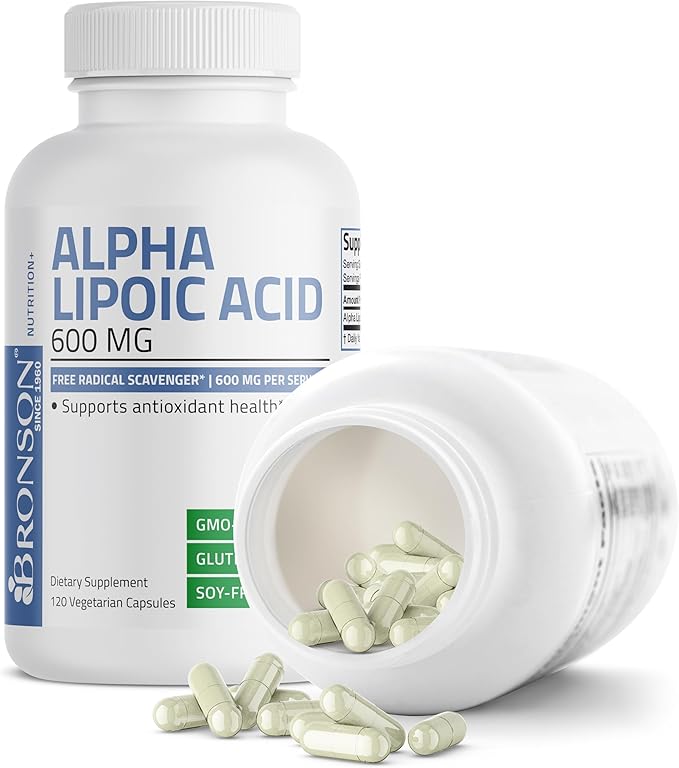 Bronson Alpha Lipoic Acid 600 MG Free Radical Scavenger Supports Antioxidant Health - Non-GMO, 120 Vegetarian Capsules (60 Servings)
