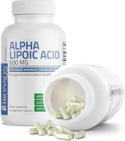 Bronson Alpha Lipoic Acid 600 MG Free Radical Scavenger Supports Antioxidant Health - Non-GMO, 120 Vegetarian Capsules (60 Servings)