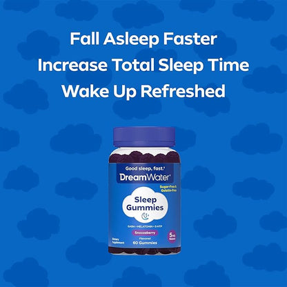 Dream Water Sleep Gummies; Melatonin 5mg, GABA, 5-HTP; Natural Flavors and Colors; Helps You to Fall Asleep, Fast and Wake Refreshed, Snoozeberry, 60 Gummies