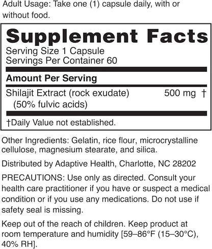 Nugenix Essentials Shilajit Capsules Supplement - 500mg, Standardized to 50% Fulvic Acids, Himalayan, Pure Shilajit for Men, 60 Capsules