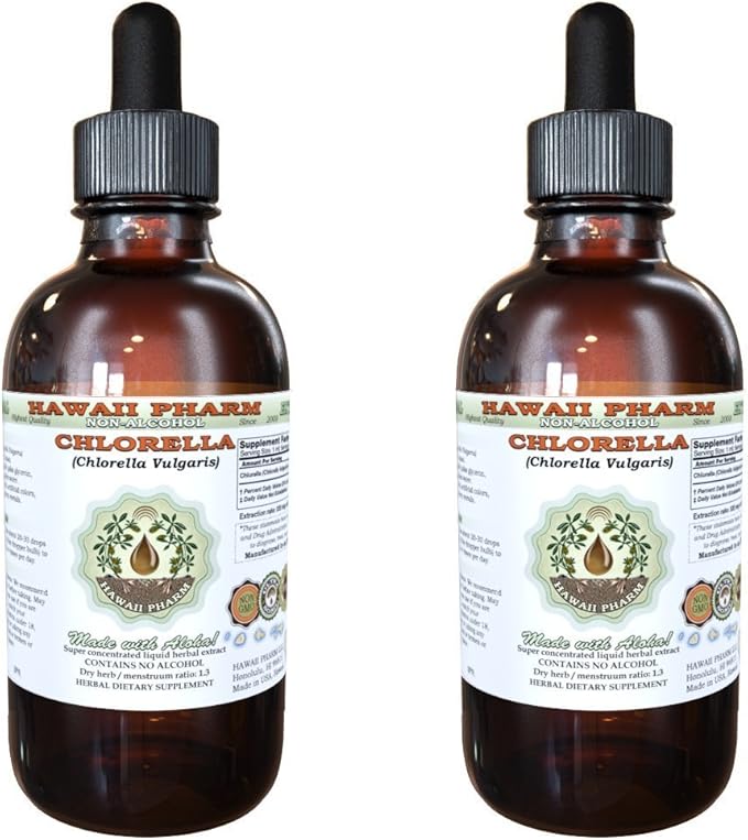 Chlorella Alcohol-Free Liquid Extract, Chlorella (Chlorella vulgaris) Entire Plant, Dried Glycerite Hawaii Pharm Natural Herbal Supplement 2x4 oz