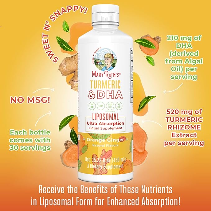 MaryRuth Organics Kids Multivitamin (Strawberry Cherry & Vanilla) & Turmeric & DHA Liposomal (Sweet Ginger) | Clean Label Project Verified® | Vitamins for Joint Health & Overall Wellness | Vegan