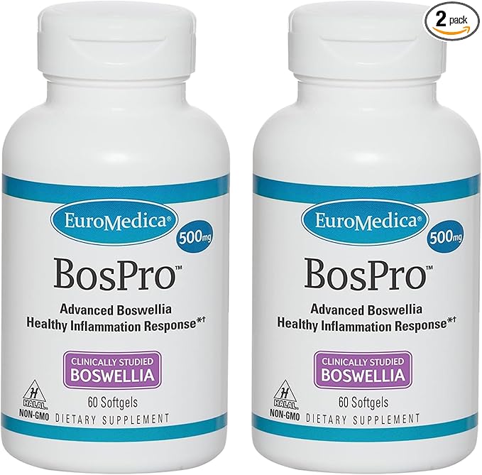 Euromedica BosPro - Boswellia Serrata Extract Supplement - Dietary Supplement for Healthy Lung Support - Herbal Supplement Formula - 60 Softgels, 2 Pack (120 Softgels)