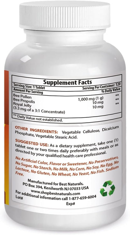 Best Naturals Bee Pollen Complex 1000 mg 120 Tablets