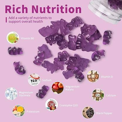 Magnesium Glycinate Gummies 400 mg, High Absorption Magnesium Glycinate Supplement with Potassium, Calcium, Vitamin D, B6 & CoQ10 for Night, Muscle Support Cranberry Flavor 60 Count (2 Packs)