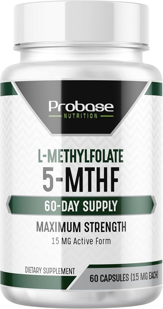 Professional Strength L-Methyl Folate 15mg - Active 5-MTHF Form - Supports Mood, Methylation, Cognition - Bioavailable Vitamin B9 (60 Capsules) - Vegan, Non-GMO, Gluten-Free