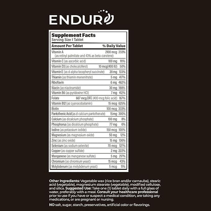 ENDUR-VM - Without Iron – Sustained-Release Daily Multi-Vitamin - Vitamin A, Vitamin C, Vitamin D, Vitamin E, Vitamin B12 - Zinc for Immune Health Support + Calcium & More - 150 Tablets
