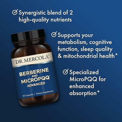 Dr. Mercola Berberine and MircoPQQ Advanced - Offers Metabolic, Mitochondrial, Brain & Immune Support - GMO-Free, Gluten-Free & Soy-Free - 30 Capsules (30 Servings)
