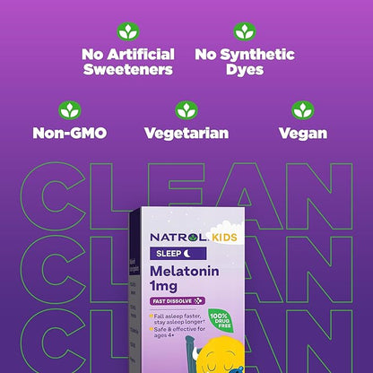 Natrol Kids Fast Dissolve Melatonin 1 mg, Dietary Supplement for Restful Sleep, Sleep Tablets for Kids, 40 Strawberry-Flavored Melatonin Tablets, 40 Day Supply