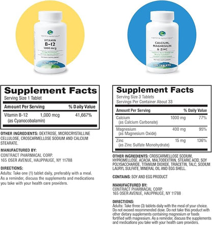 Earth's Splendor: Vitamin B12 & Calcium, Magnesium, Zinc Bundle. Gluten Free, No Artificial Flavors or Colors, Supports Energy Metabolism & Bone Health