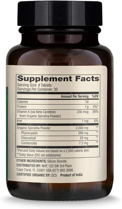 Dr. Mercola Organic Spirulina Dietary Supplement, 2,000 mg per Serving, 30 Servings (120 Tablets), Supports Normal Immune and Inflammatory Responses*, Gluten Free, USDA Organic