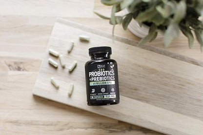 Probiotics and Prebiotics + SBO Probiotics (60 Billion CFU | 90 Capsules) Acidophilus Probiotic w. Saccharomyces Boulardii, Bifidobacterium + Spore Probiotic & Organic Sprouted Prebiotic Fiber Blend