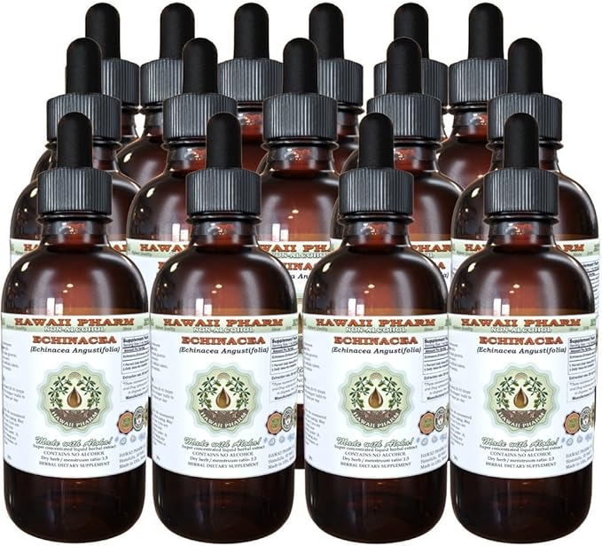 Echinacea Alcohol-Free Liquid Extract, Echinacea (Echinacea Angustifolia) Dried Root Glycerite Hawaii Pharm Natural Herbal Supplement 15x4 oz