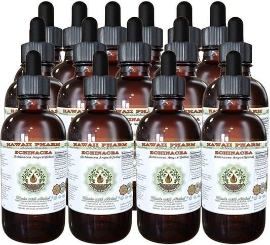 Echinacea Alcohol-Free Liquid Extract, Echinacea (Echinacea Angustifolia) Dried Root Glycerite Hawaii Pharm Natural Herbal Supplement 15x4 oz