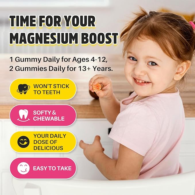Double-Flavor Magnesium Glycinate Gummies 400MG, Sugar Free Magnesium Supplement Calm Sleep for Women Kids Adults with Vitamin D3, B6 and Calcium, Gluten Free & Vegan Friendly, 60 Count