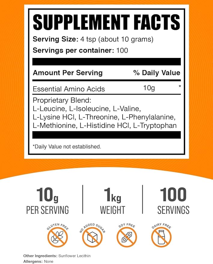 BulkSupplements.com Essential Amino Acids Powder - Essential Amino Acids Supplement, EAA Powder - Unflavored & Gluten Free, 10g per Serving, 1kg (Pack of 5) (11 lbs)